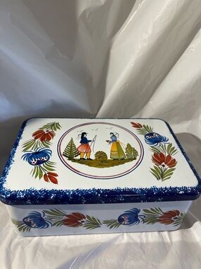 Vintage Traditional Quimper Folk Art Decorative multi colored Tin